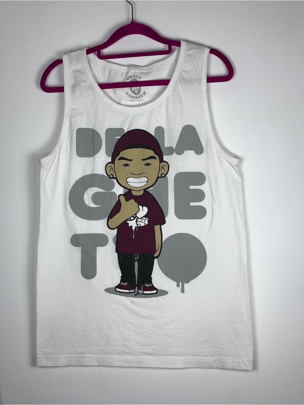 Small Namsayn De La Ghetto Graphic Tank Top Men’s Small White Hip Hop Reggaeton